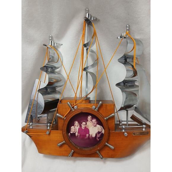 1950s Vintage Wooden Boat Sailing Yankee Clipper Ship Wood Mantel (No Clock) - Picture 12 of 16